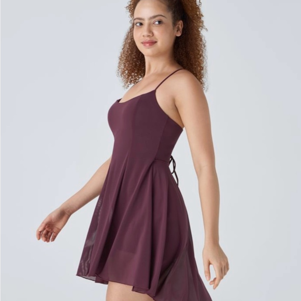HALARA Lace Up High Low Burgundy Active Dress